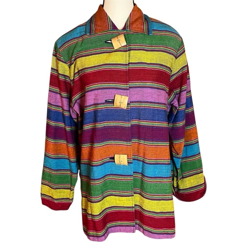 Norm Thompson Art to Wear Rustic Serape Striped 100% Cotton Jacket Size Medium